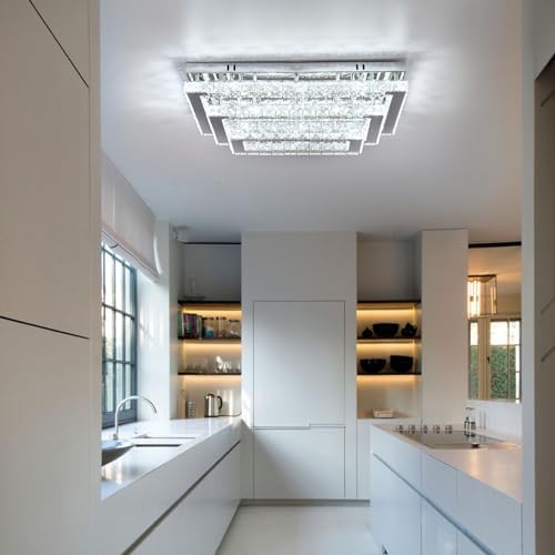 Finktonglan Modern Crystal LED Ceiling Light | 20” Rectangular Flush Mount