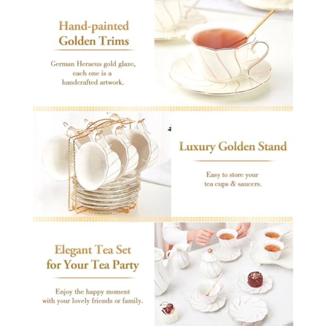 DUJUST 22-Piece White Porcelain Tea Set | Luxury British Style with Stand