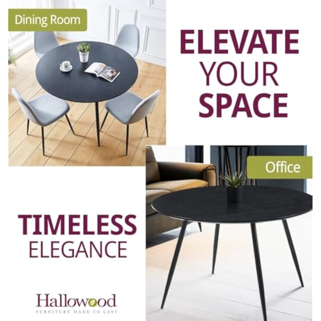 Hallowood Cullompton Round Black Dining Table | 4-6 Seater Wood Effect