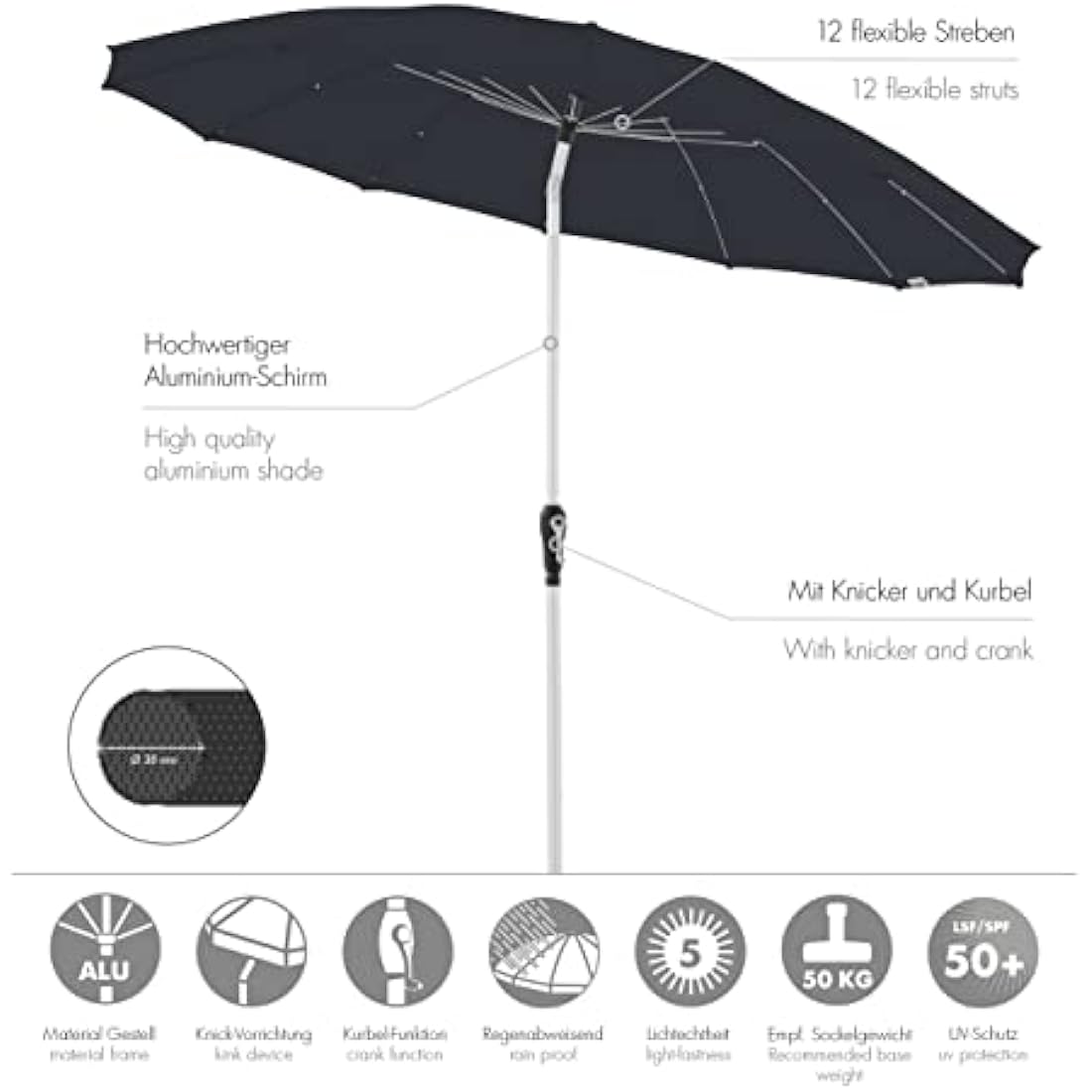 Asia Look 250cm Aluminium Crank Parasol – Anthracite