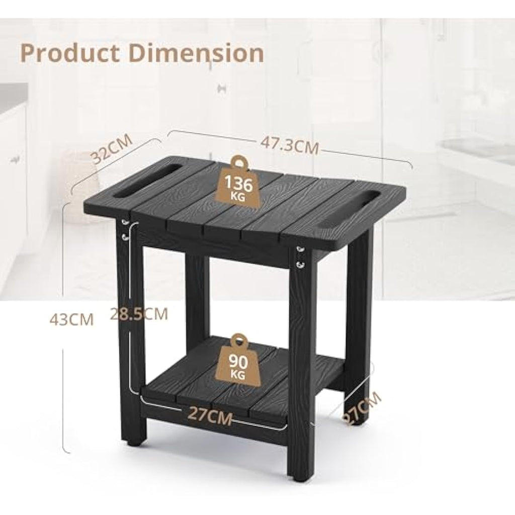 LUE BONA HDPS Shower Bench | Waterproof Non-Slip Bath Stool with Shelf