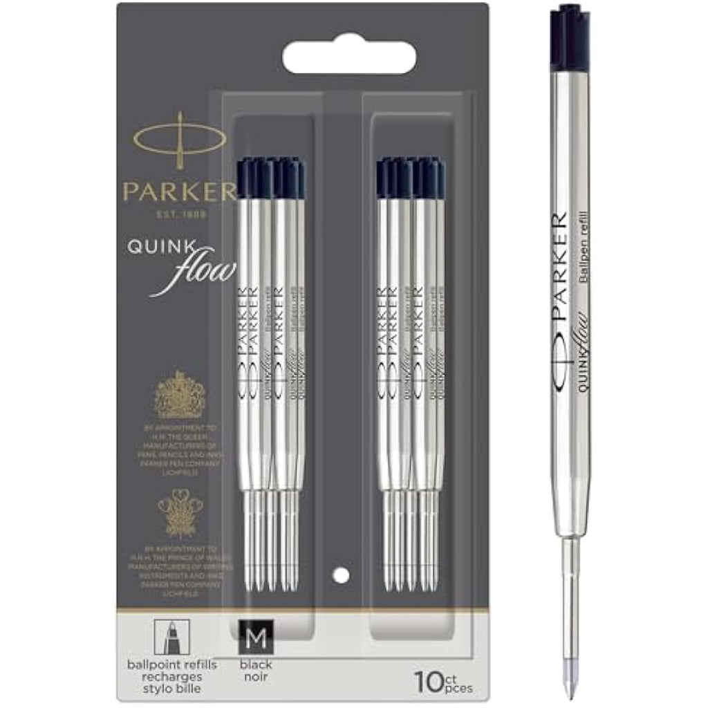 Parker Ballpoint Pen Refills | Medium Point Black QUINKflow Ink | 10 Count
