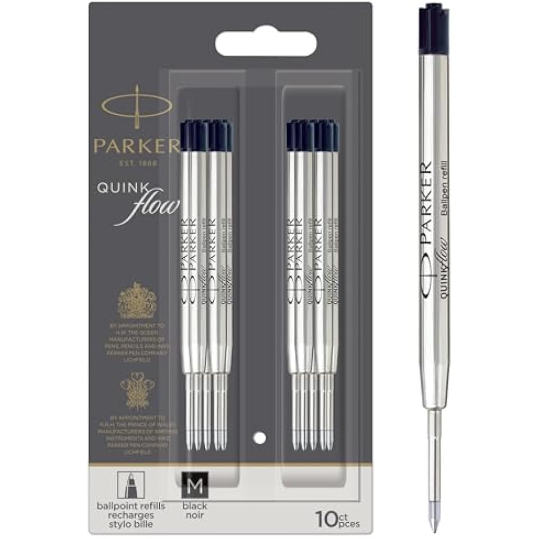 Parker Ballpoint Pen Refills | Medium Point Black QUINKflow Ink | 10 Count