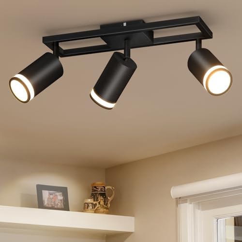 Dehobo 3-Way GU10 Ceiling Spotlight Bar | Black Industrial Swivel Light