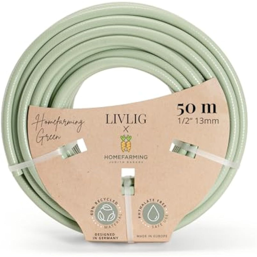 LIVLIG Garden Hose 50m | 1/2 Inch Recycled PVC Hosepipe – Green