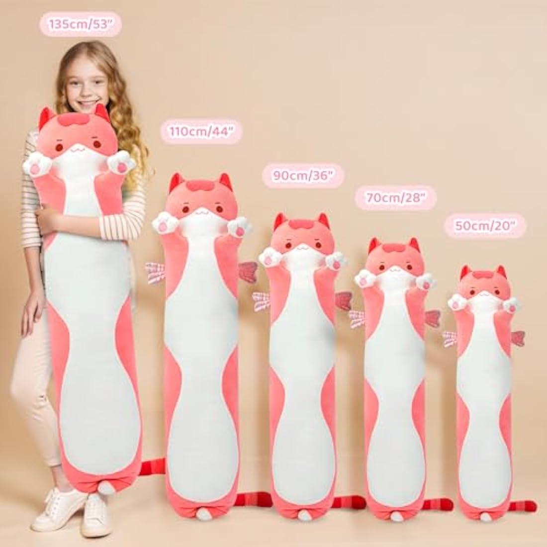 Mewaii 28in Long Cat Plush Body Pillow – Pink Kawaii Stuffed Animal