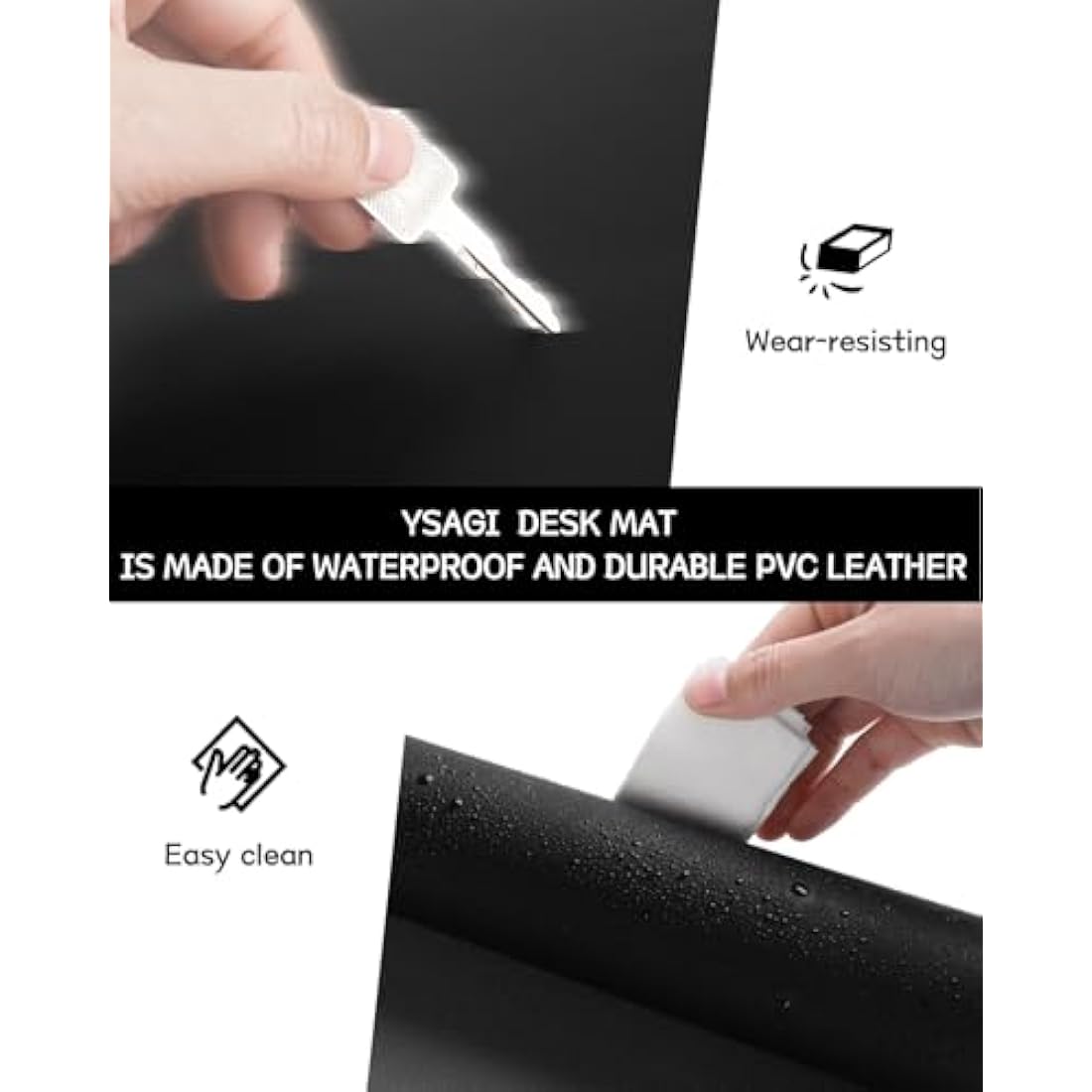 YSAGi Waterproof PVC Leather Desk Pad – Non-Slip Writing Mat, Black