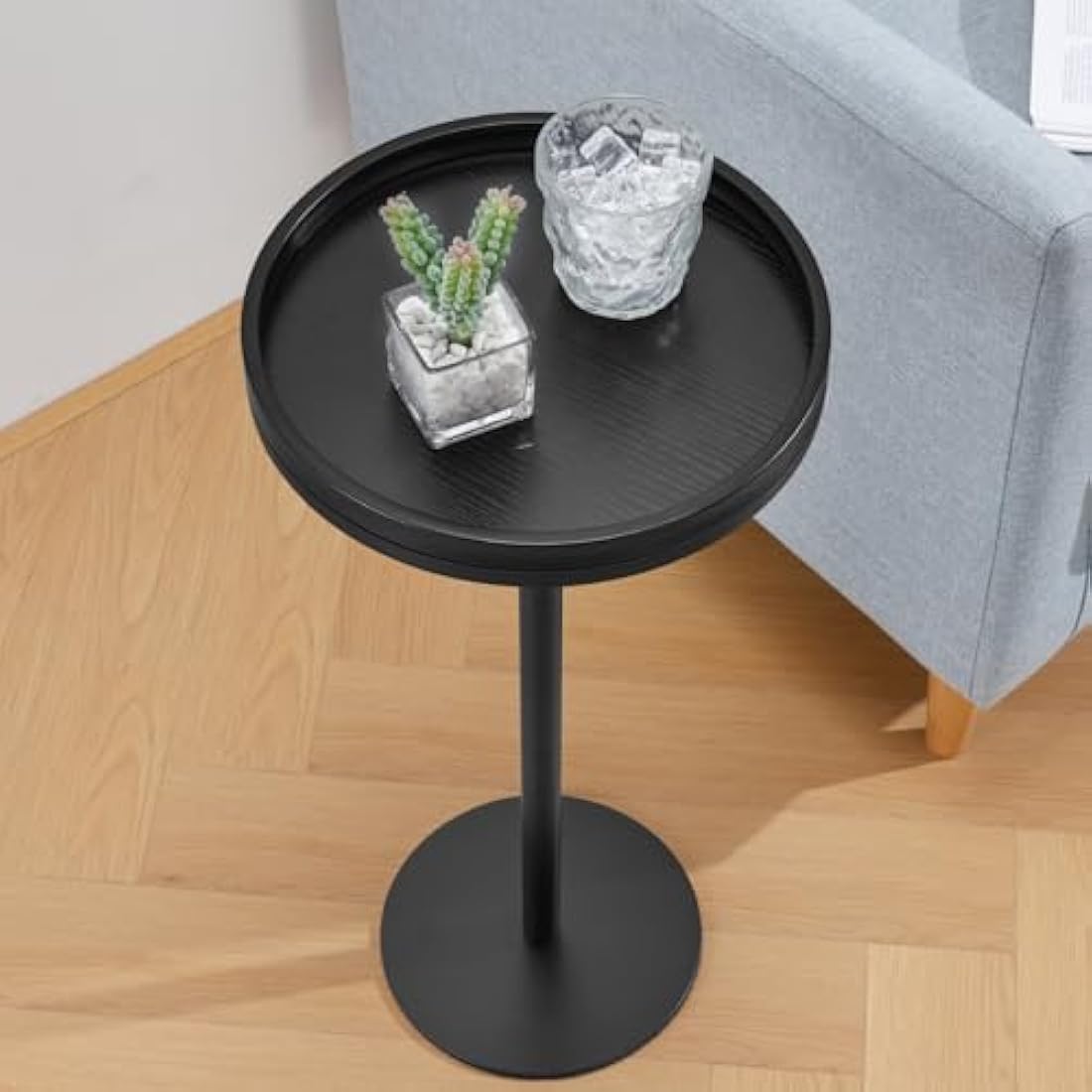 Small Round Drink Table – Modern Metal Pedestal Side Table