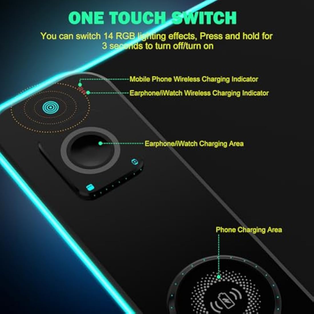GIM RGB Gaming Mouse Pad – 15W Wireless Charging XXL LED Mat, Black