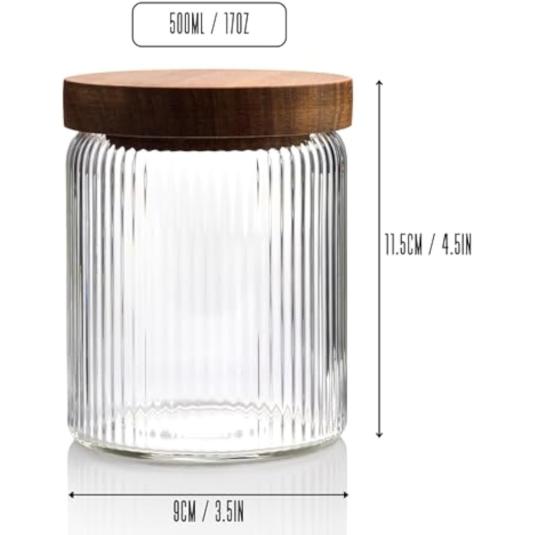 Mason & Fable Ribbed Glass Jars with Acacia Wood Lids - 500ml Set of 3