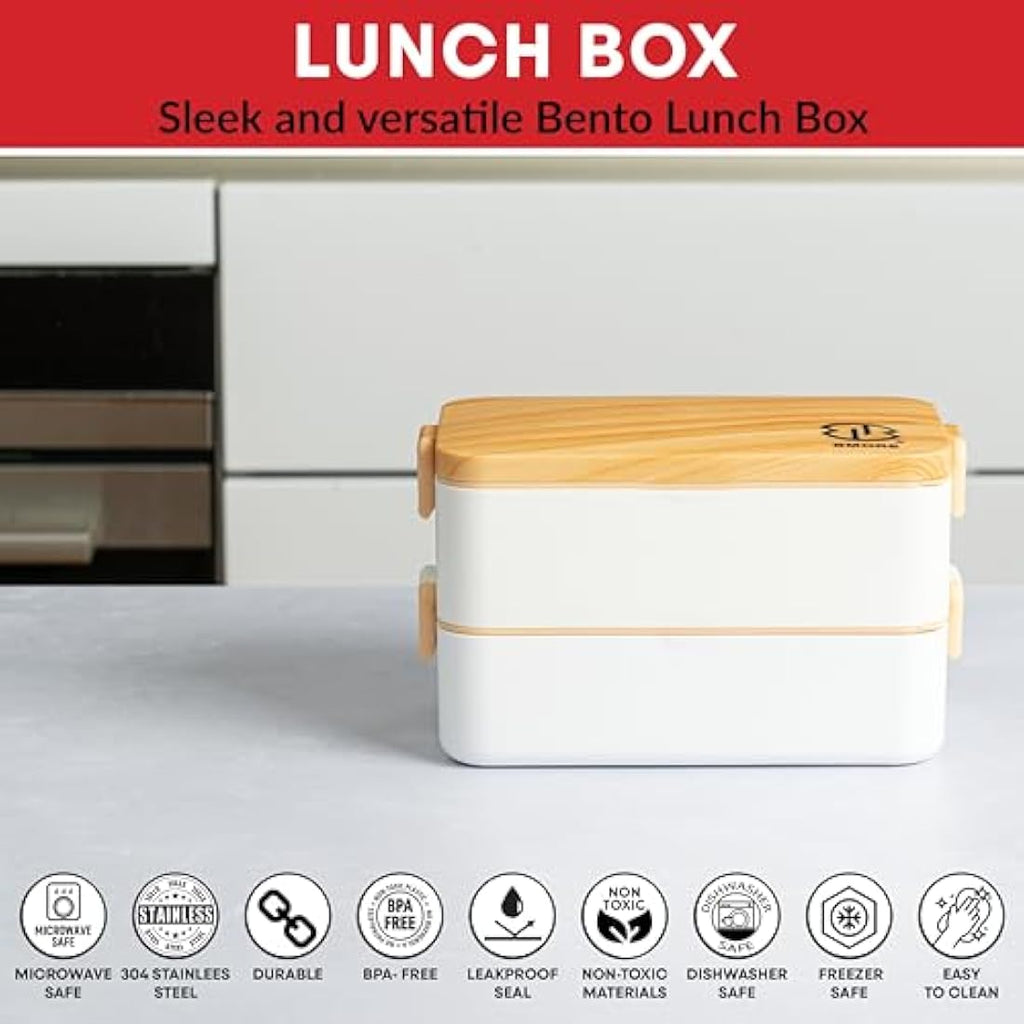 BMORE 1000ml Bento Lunch Box - 2 Layer Stainless Steel Leakproof Container