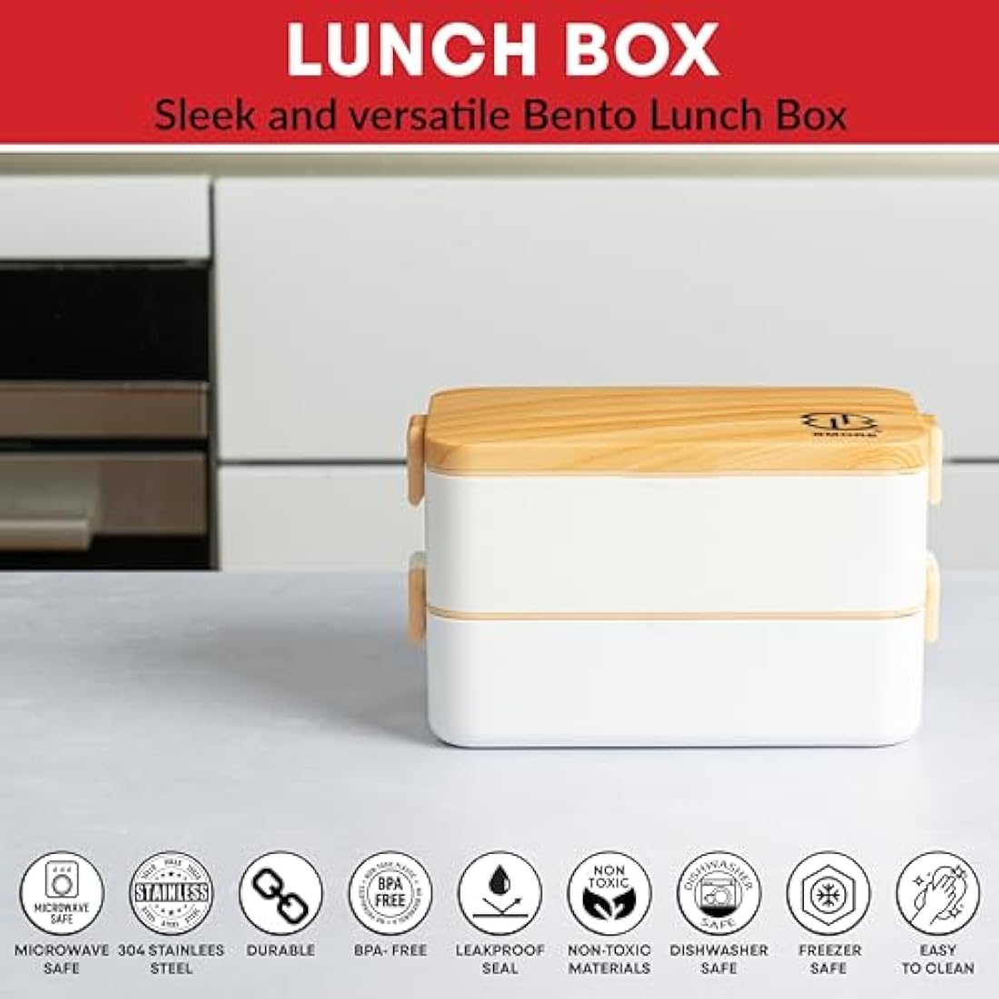 BMORE 1000ml Bento Lunch Box - 2 Layer Stainless Steel Leakproof Container