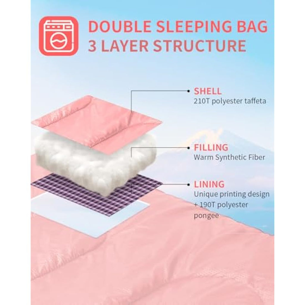Sportneer Double Sleeping Bag | 3-Season Waterproof 2-Person Camping Gear