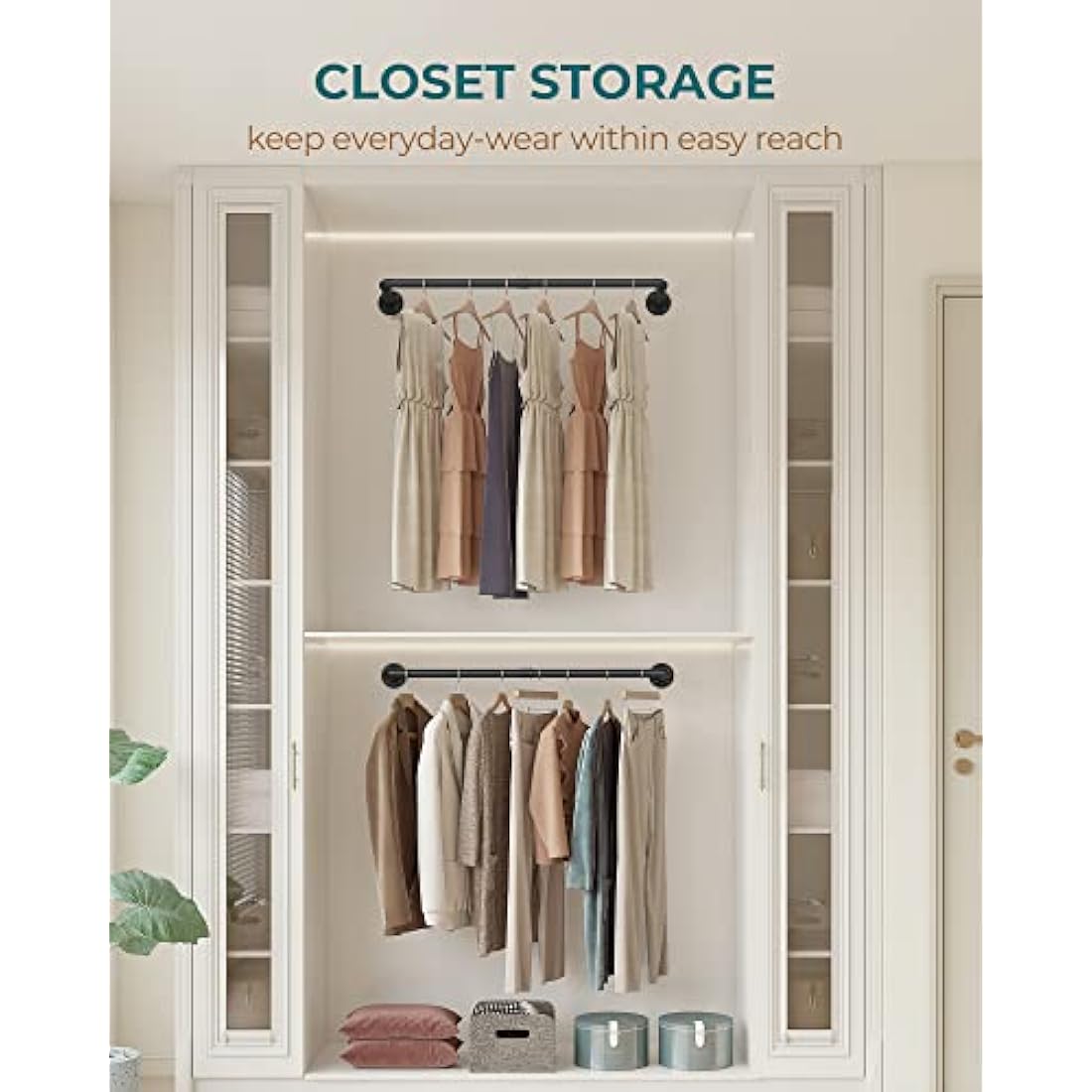 OROPY Industrial Pipe Clothes Bar Rack | Set of 2 Wall Mounted Rails