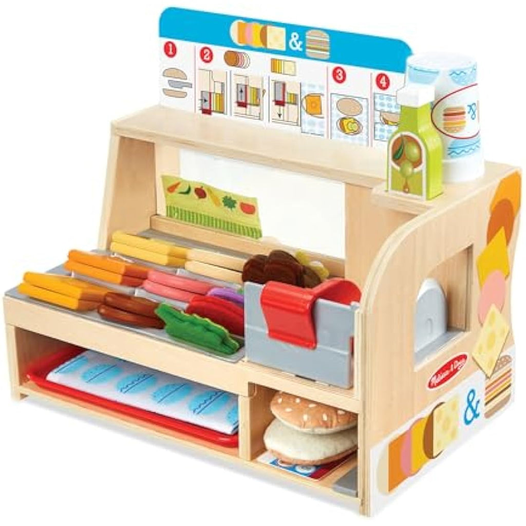 Melissa & Doug Wooden Sandwich Counter - 52pc Pretend Play Food Kitchen Set