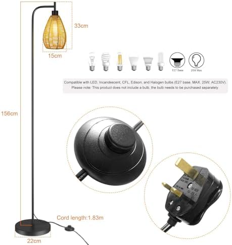 ArcoMead Farmhouse Floor Lamp | Boho Metal Standing Light with Cage Shade