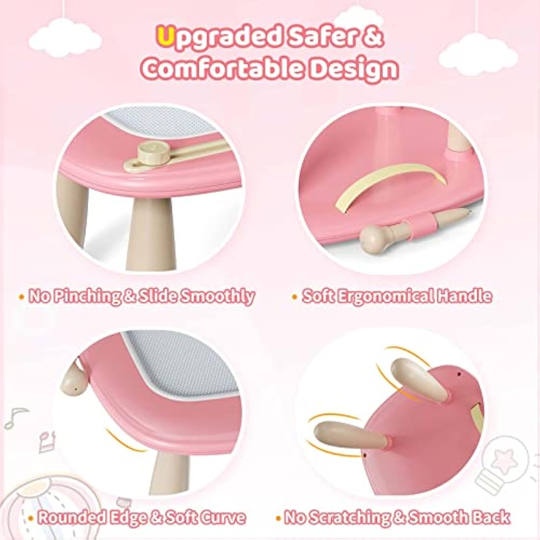 Kikidex Magnetic Drawing Board - Toddler Educational Doodle Pad, Pink