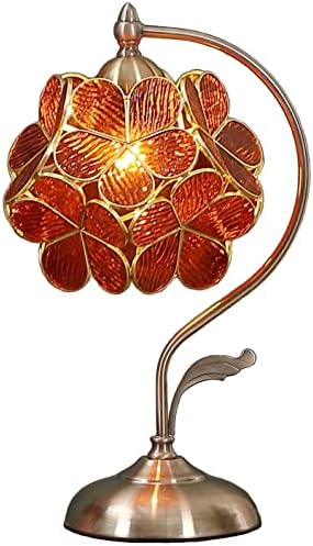 Bieye Tiffany Style Stained Glass Cherry Blossom Table Lamp – Brass Base