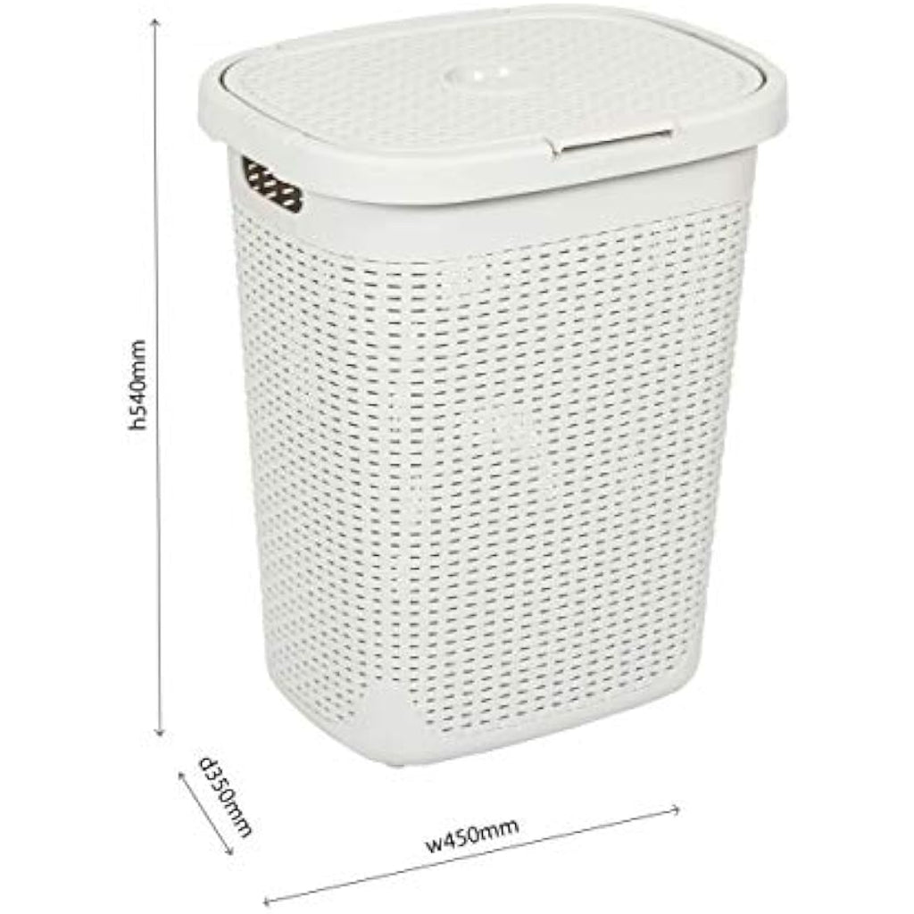 Addis 50L Faux Rattan Laundry Hamper – Cream Storage Basket with Lid