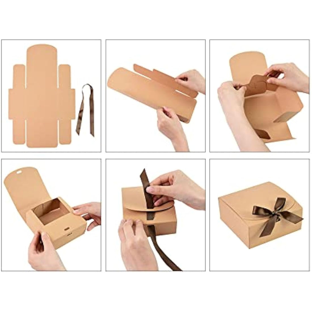 Jolof Store Square Gift Boxes - Pack of 12 Recycled Kraft with Ribbon