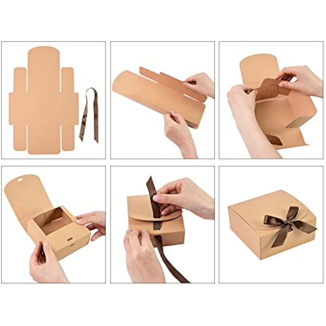 Jolof Store Square Gift Boxes - Pack of 12 Recycled Kraft with Ribbon