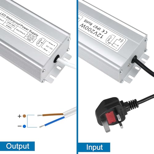 inShareplus 200W LED Power Supply | IP67 Waterproof 12V DC Driver Adapter