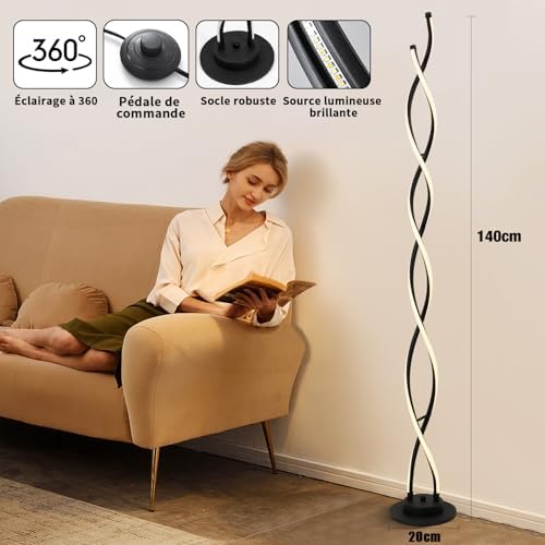 AManLife LED Floor Lamp – Dimmable Spiral Standing Lamp with Remote