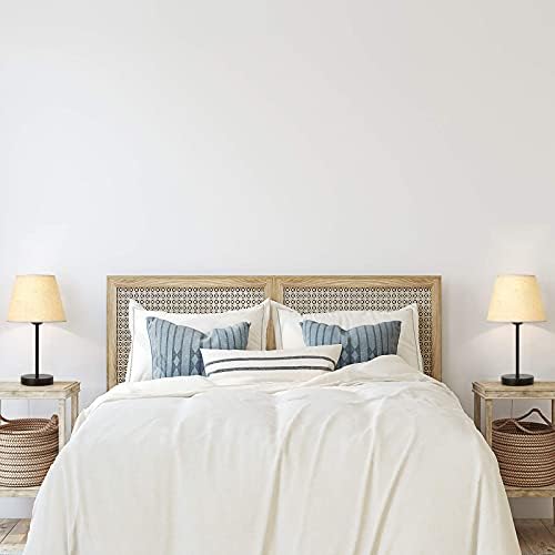 UOMIO Bedside Table Lamps Set of 2 – Linen Fabric & Metal Nightstand Lamps