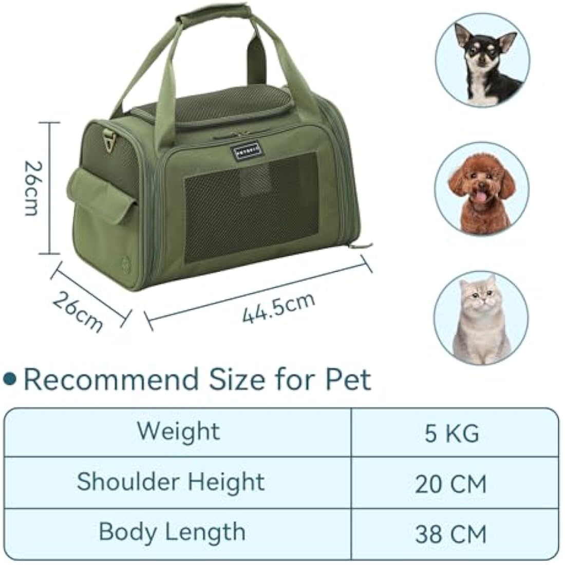 Cat Carrier – Airline Approved Oxford Pet Travel Bag, Green