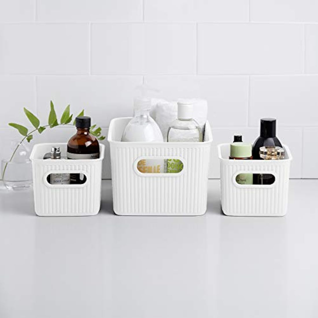 TATAY Baobab Organizer Boxes with Lids - 3 Piece Set, Pergamon White