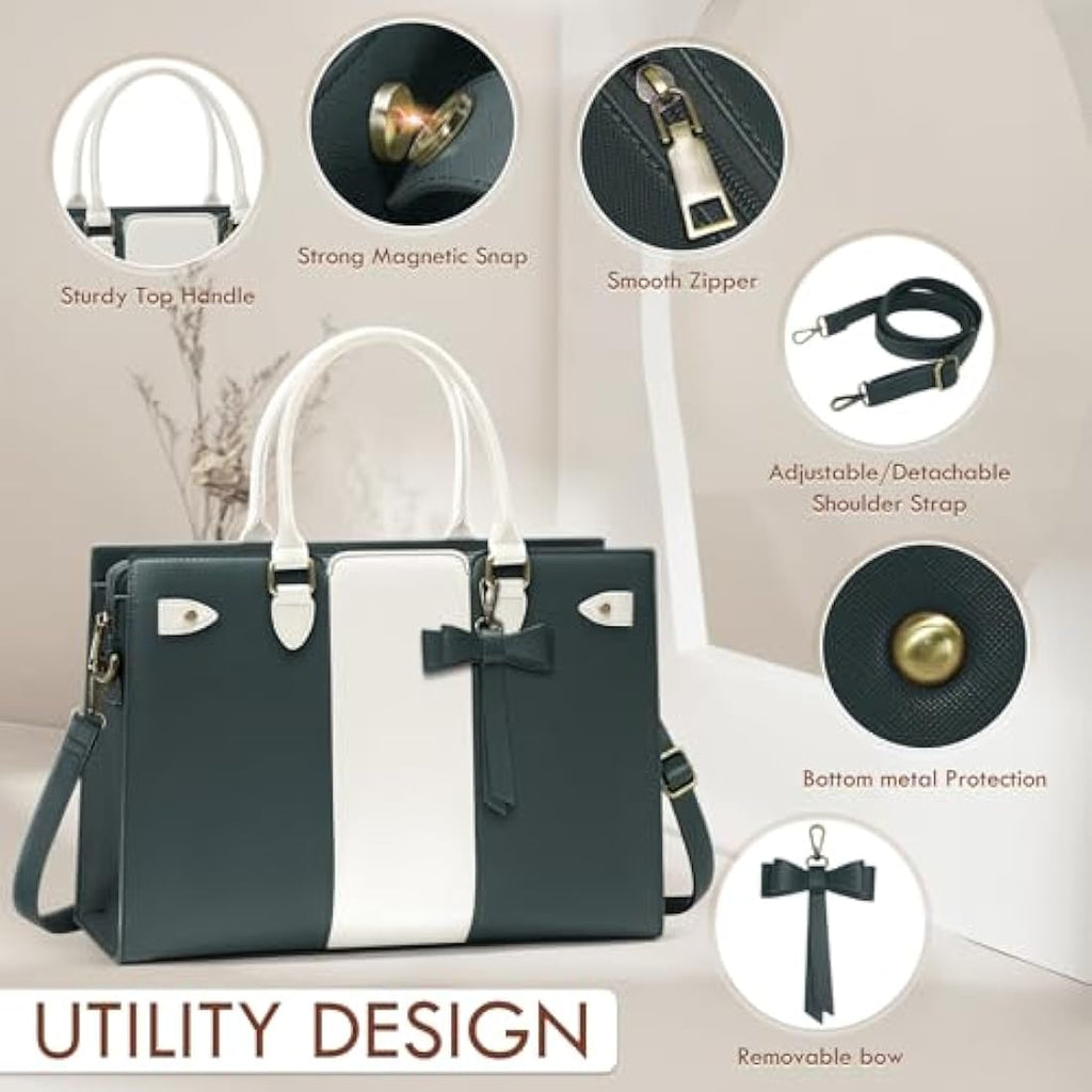 RAINSMORE 15.6 Inch Laptop Tote Bag – PU Leather Work Handbag for Women