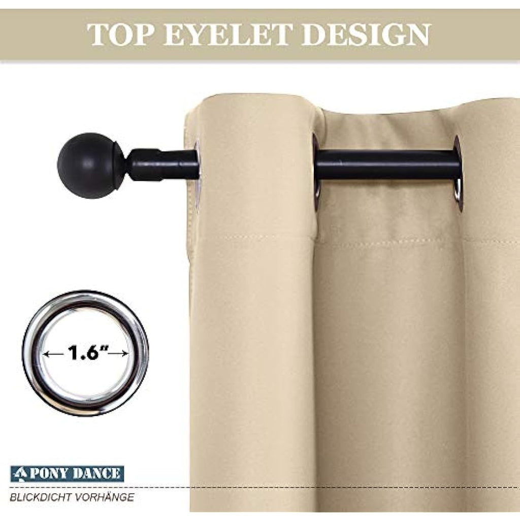 PONY DANCE Thermal Blackout Eyelet Curtains - Biscotti Beige, 2 Panels