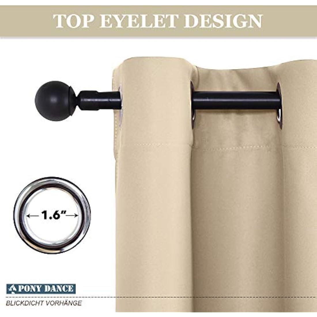 PONY DANCE Thermal Blackout Eyelet Curtains - Biscotti Beige, 2 Panels