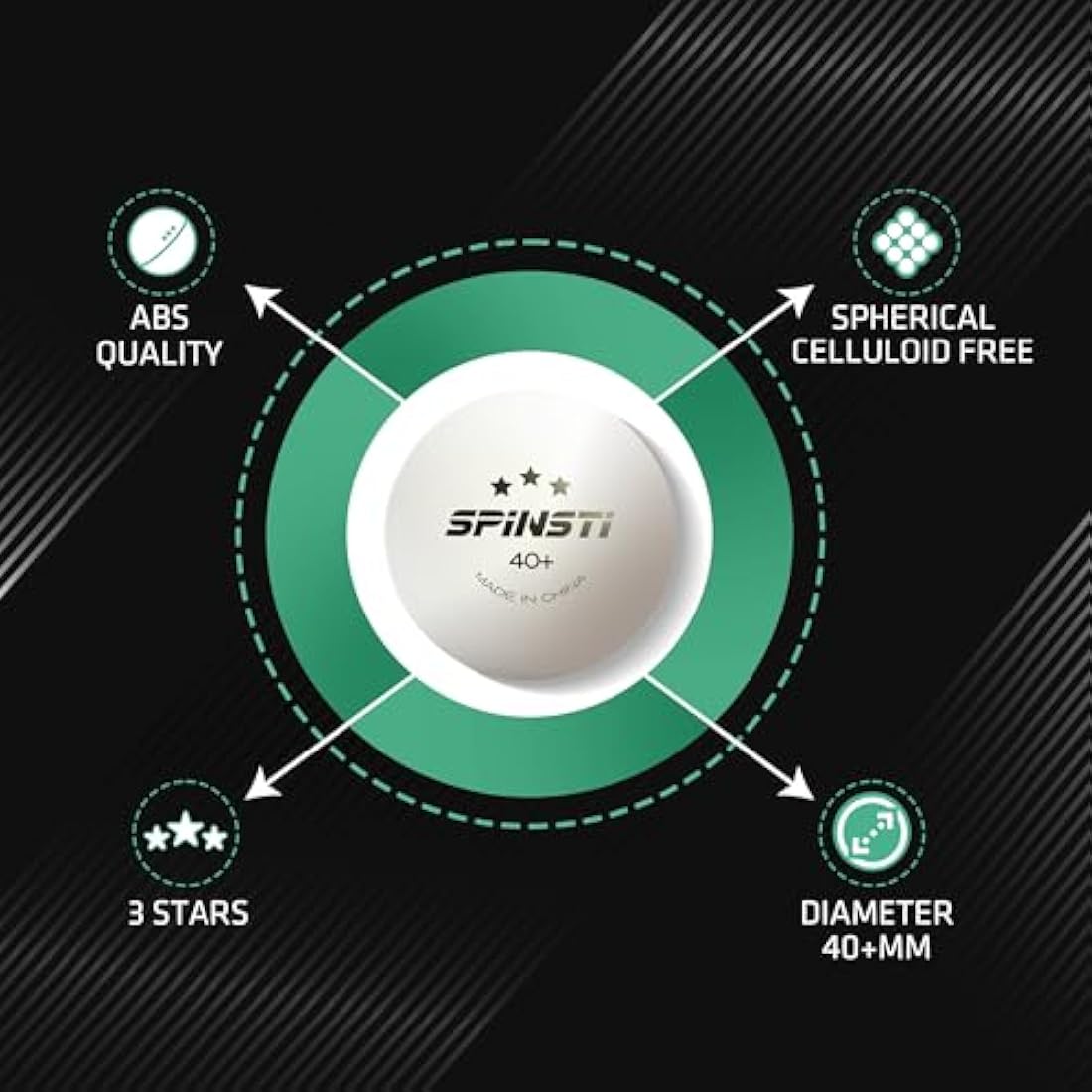 SPINSTI 3-Star Table Tennis Balls | Professional 40mm ABS Ping Pong Balls