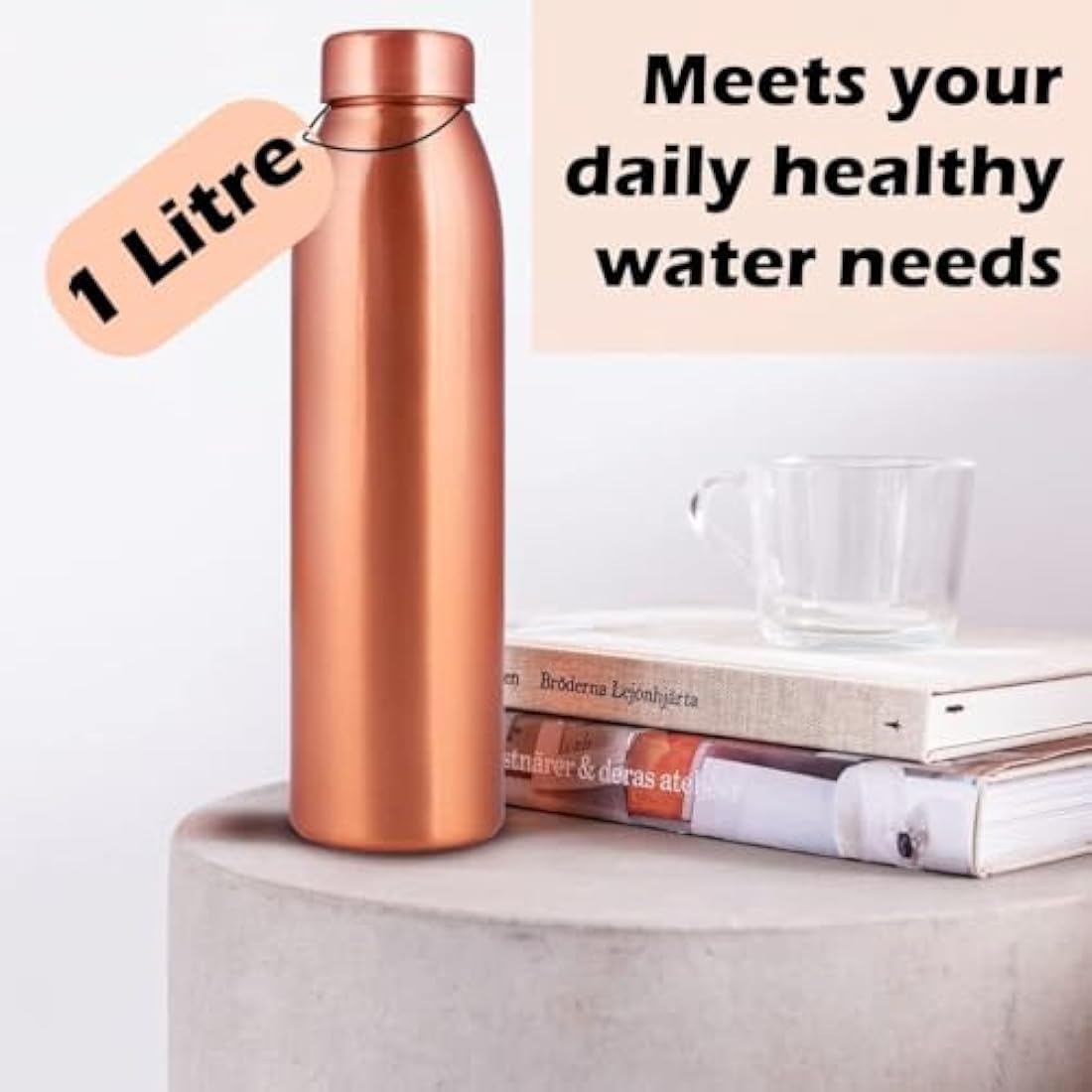Pure Copper Water Bottle 1L - Ayurvedic Vessel (Set of 3)