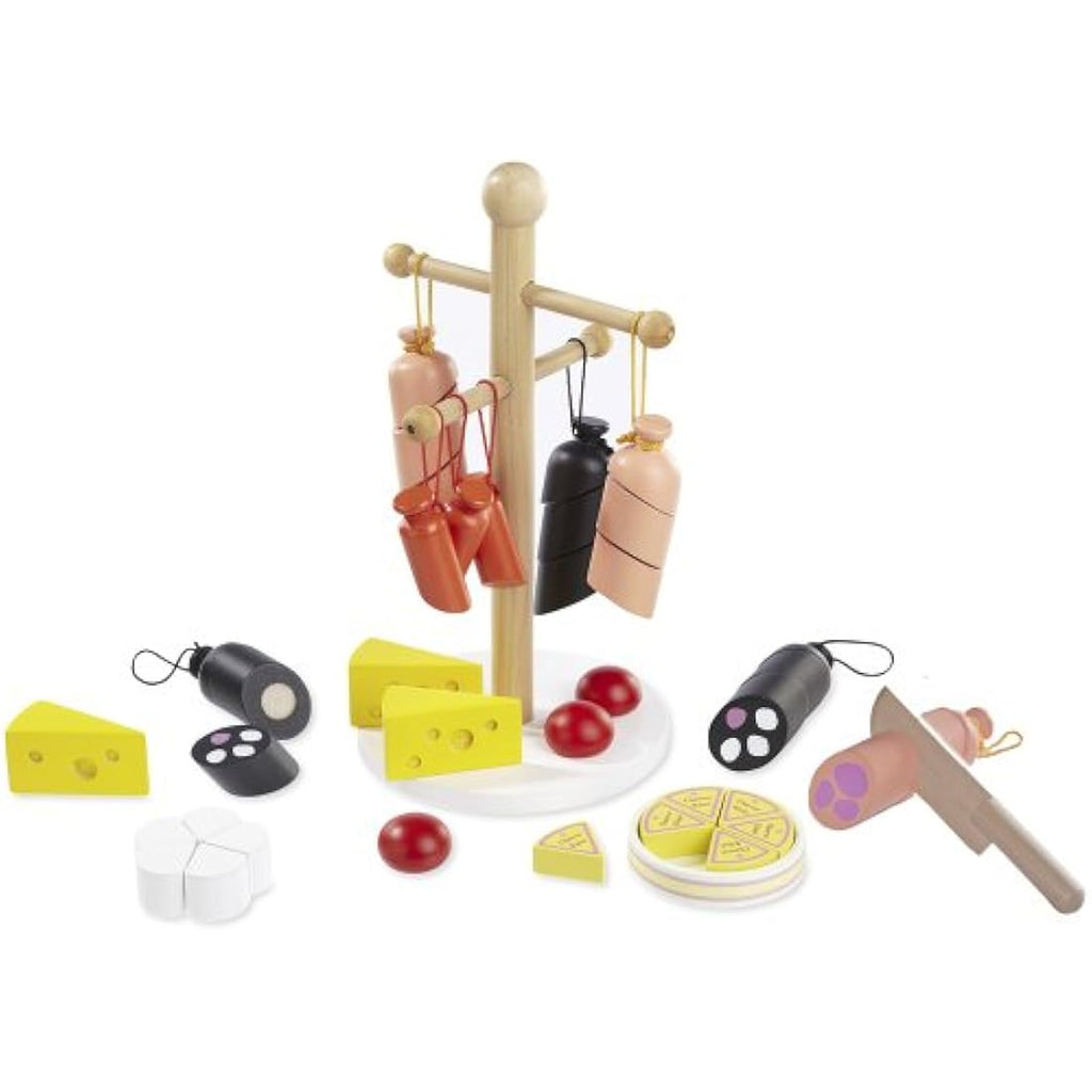 Howa Wooden Sausage and Cheese Toy Food Set - 25 Piece Play Kitchen