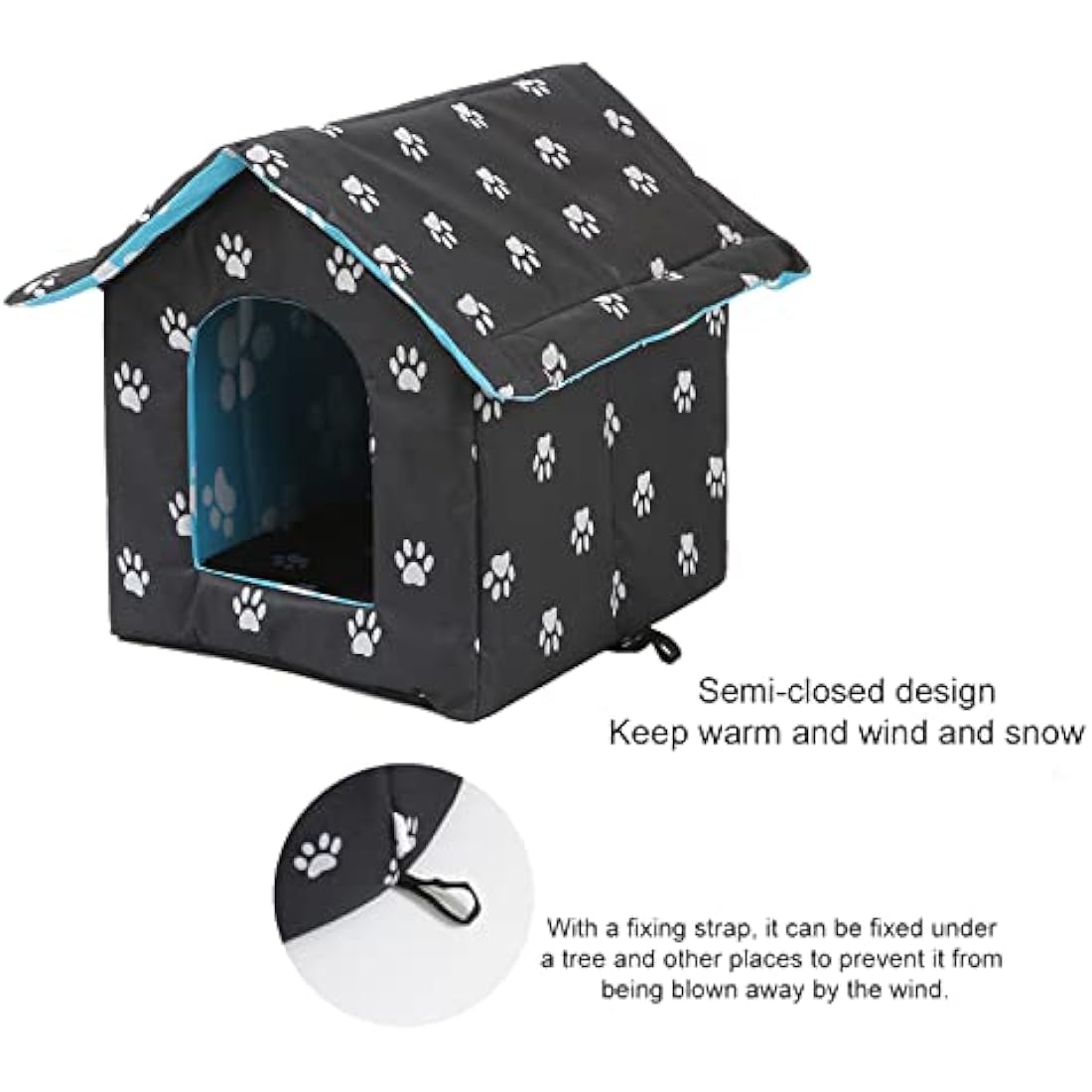 Outdoor Cat House – Waterproof Winter Pet Shelter (Black, L)