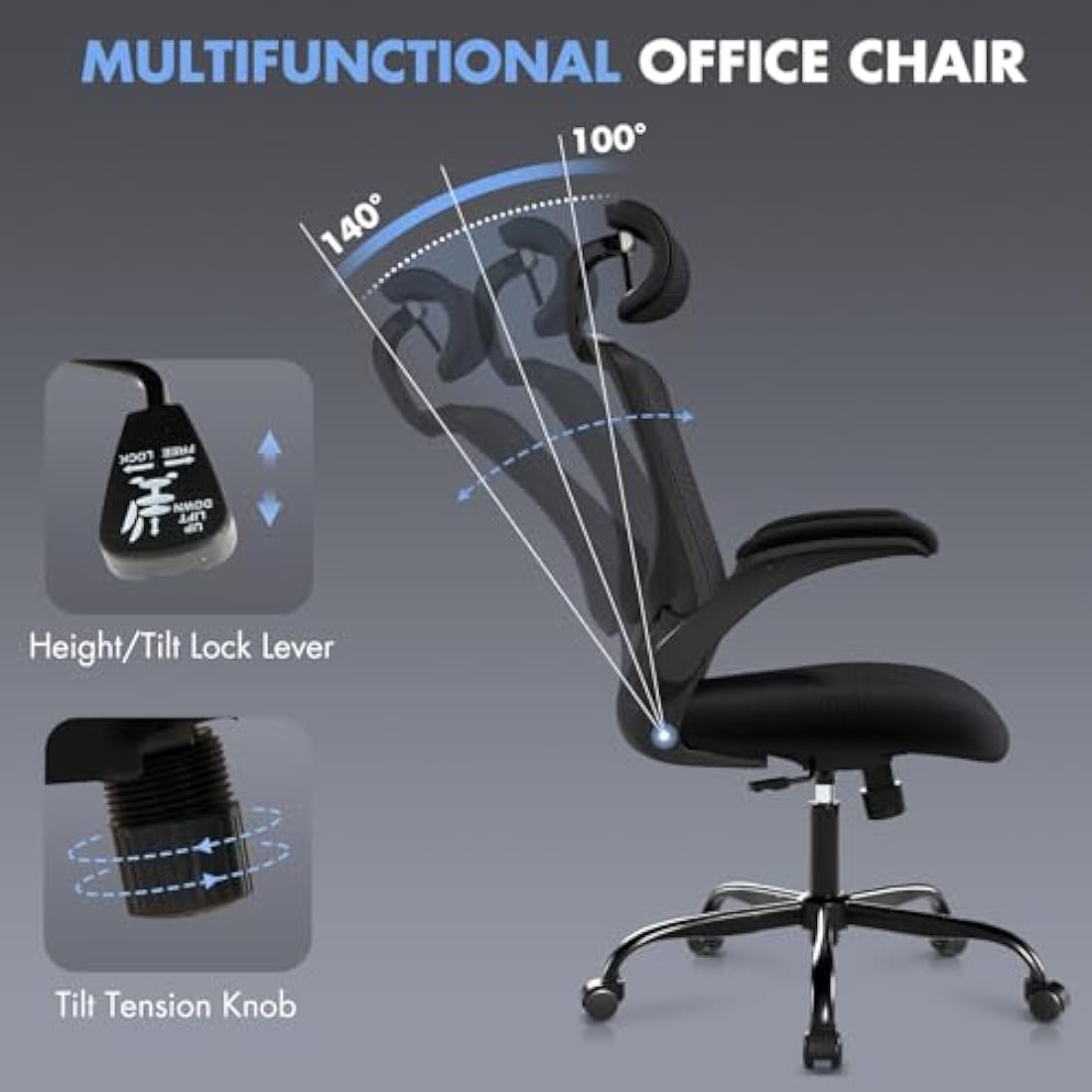 COLAMY Ergonomic Mesh Office Chair with Lumbar Support & Headrest – Black
