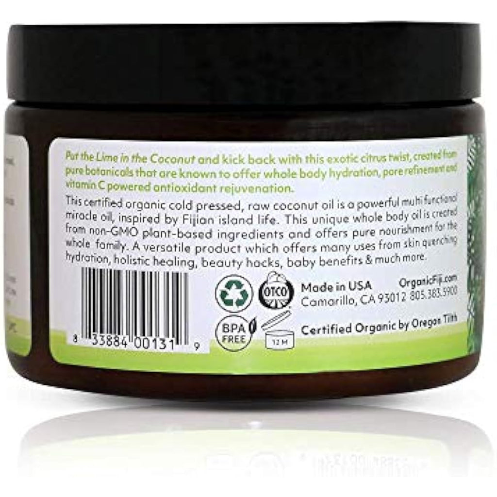 Organic Fiji Raw Cold Pressed Coconut Oil for Hair & Skin | Coconut Lime, 12oz