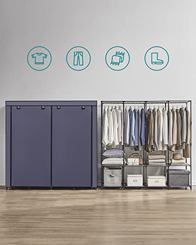 SONGMICS Portable Clothes Wardrobe – Large 4-Rail Fabric Closet, Dark Blue
