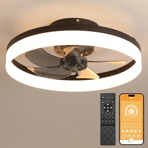 MOSSCO 50cm Flush Mount Ceiling Fan with Light - Dimmable LED & Remote