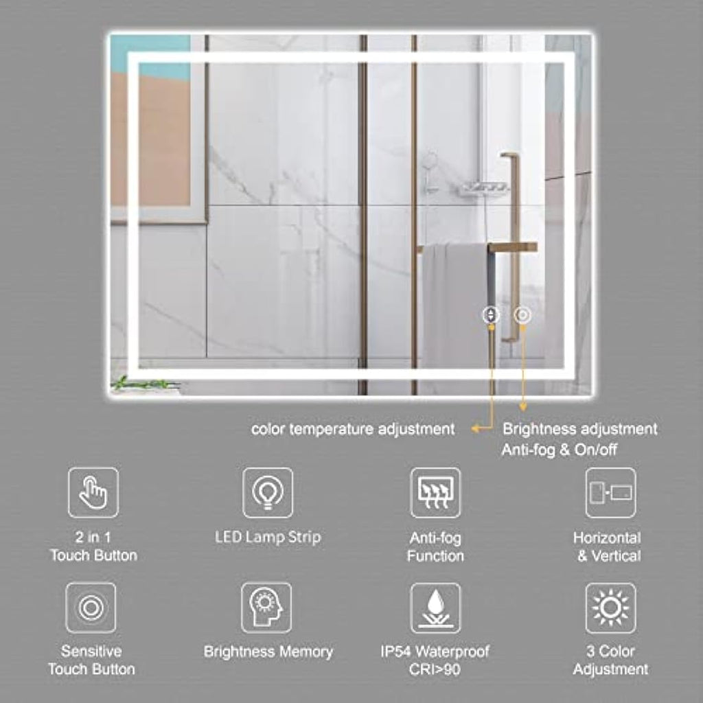 Dripex LED Bathroom Mirror | Dimmable Anti-Fog Wall Vanity Mirror, 50x70cm