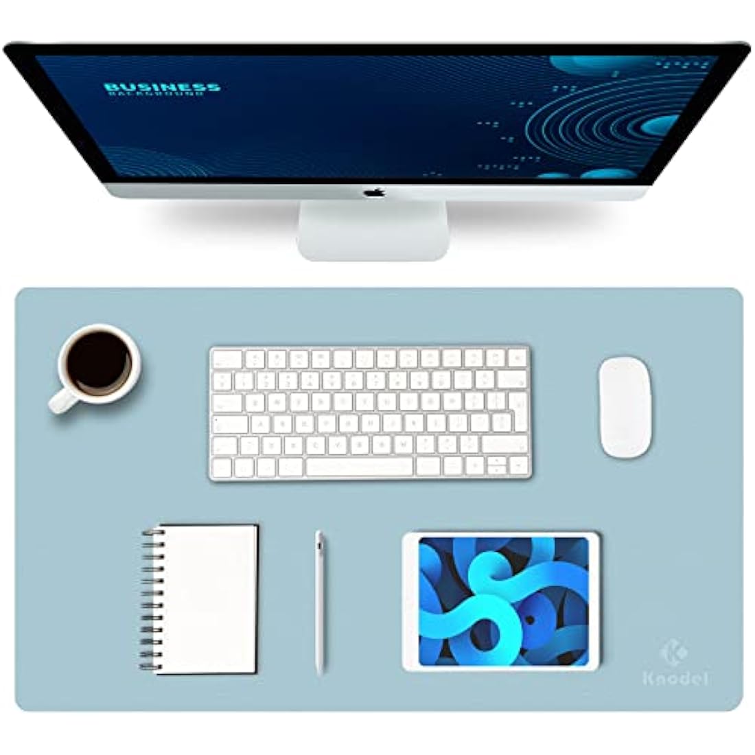 K KNODEL Leather Desk Mat - Dual-Sided Waterproof Mouse Pad, Light Blue