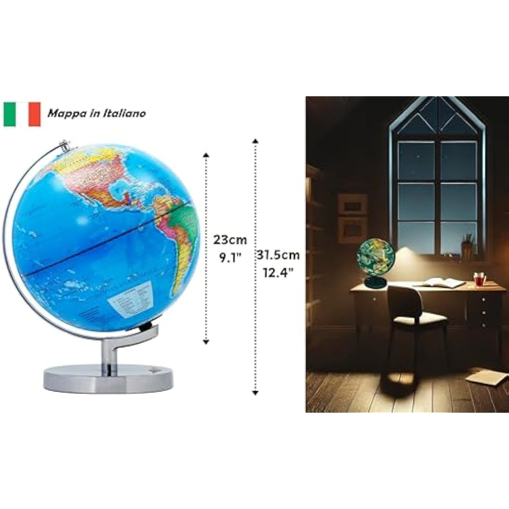 23cm Illuminated Globe – LED Political & Constellation Map