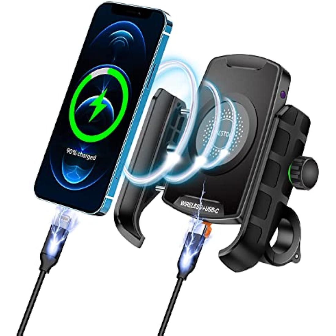 iMESTOU Motorcycle Phone Mount | Wireless & USB-C Fast Charger | 4-7"