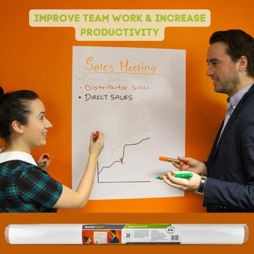 Smarter Surfaces Whiteboard Sheets – 20 Static Dry Erase Wall Stickers
