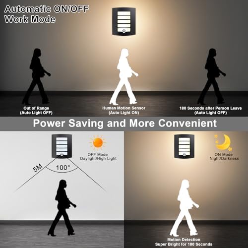 Wondlumi Outdoor Wall Light – PIR Motion Sensor IP44 Waterproof Black