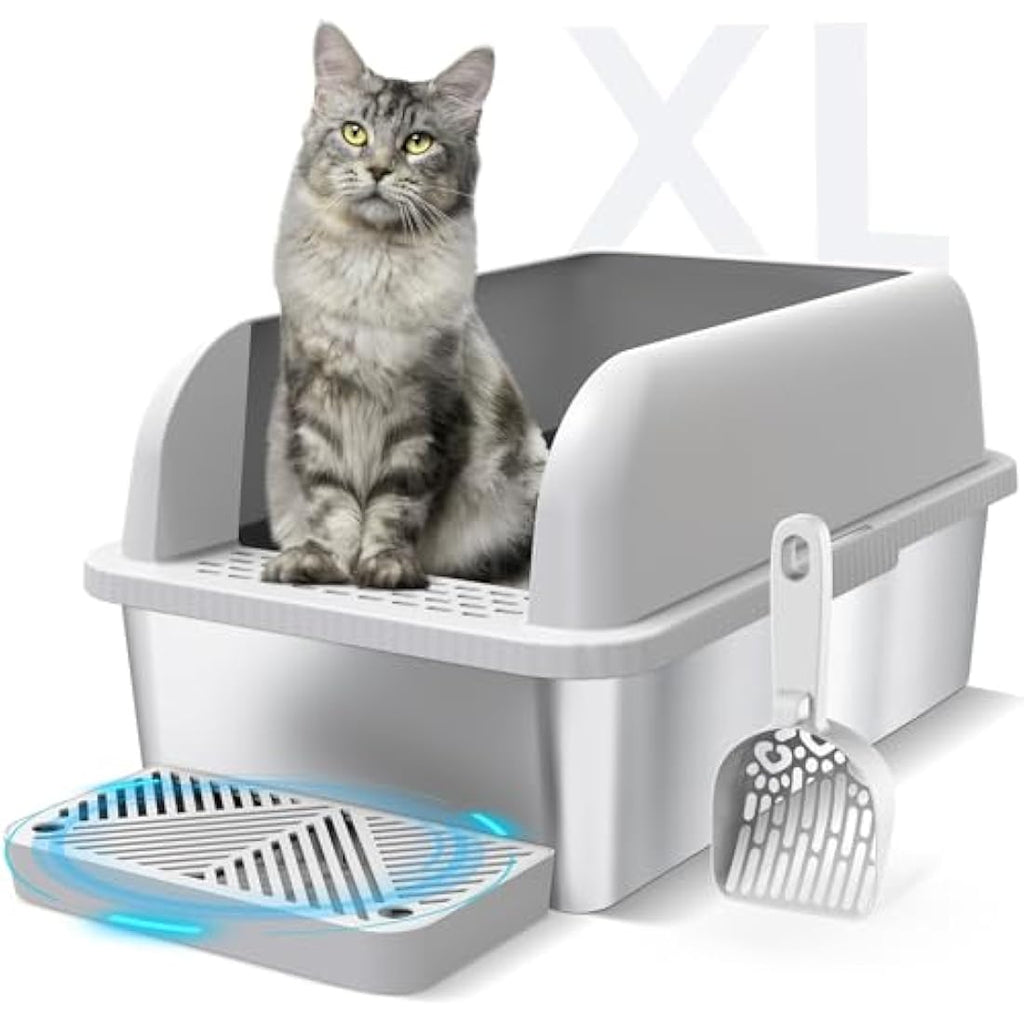 Suzzipaws XL Stainless Steel Cat Litter Box – High Sided Enclosed Tray