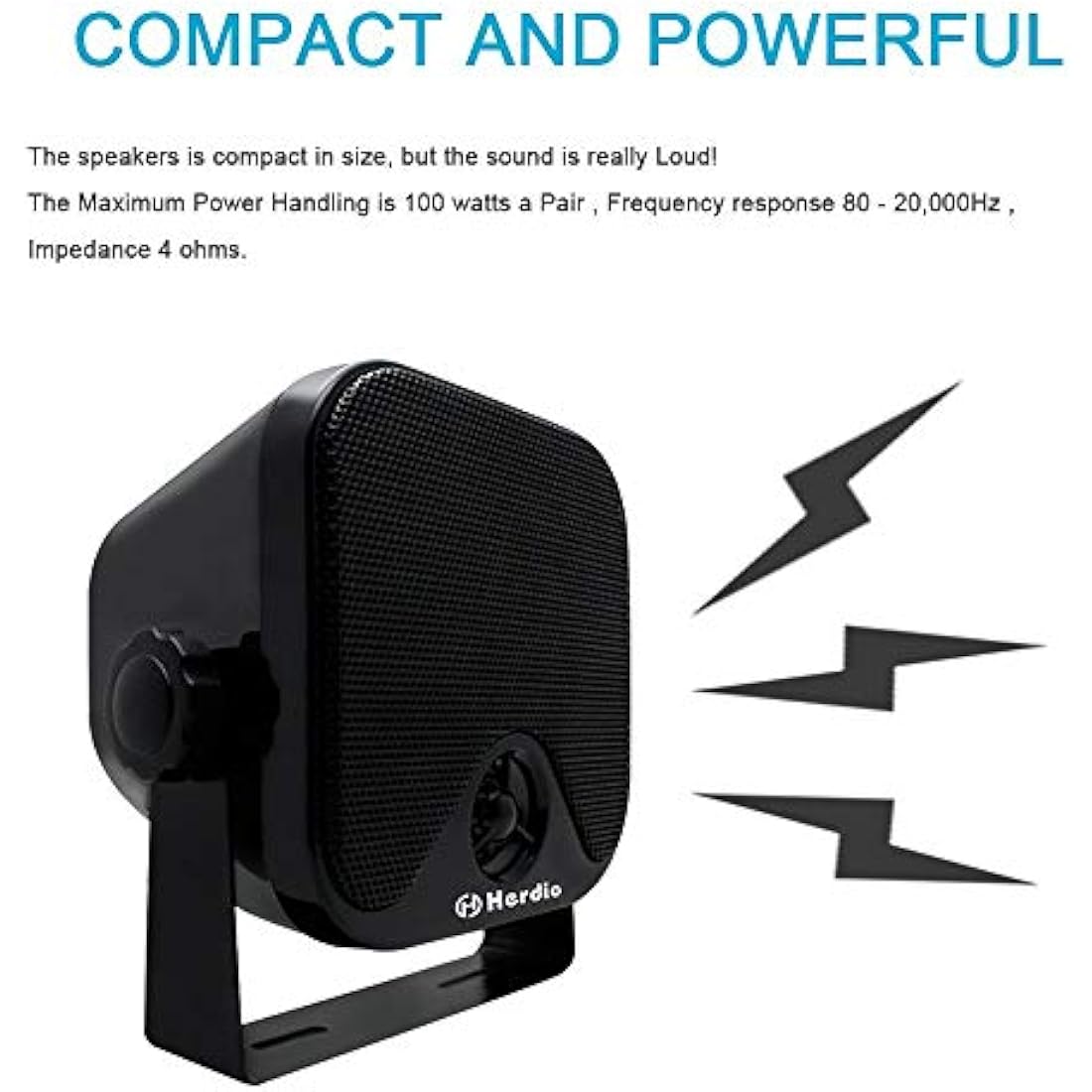 Herdio 120W Waterproof Outdoor Marine Speakers | 4-Inch Coaxial Pair