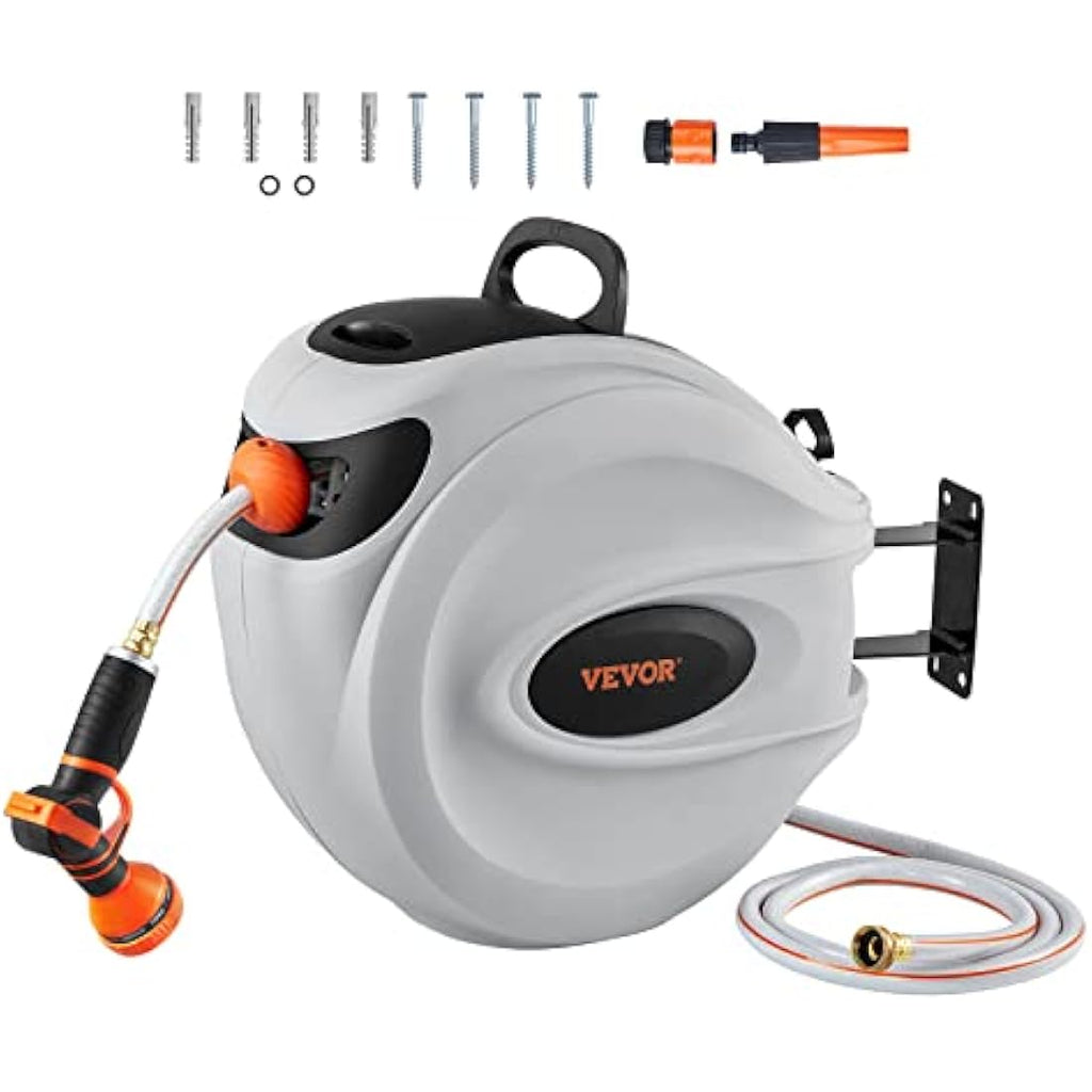 VEVOR Retractable Garden Hose Reel | 131ft Wall Mounted Auto-Rewind